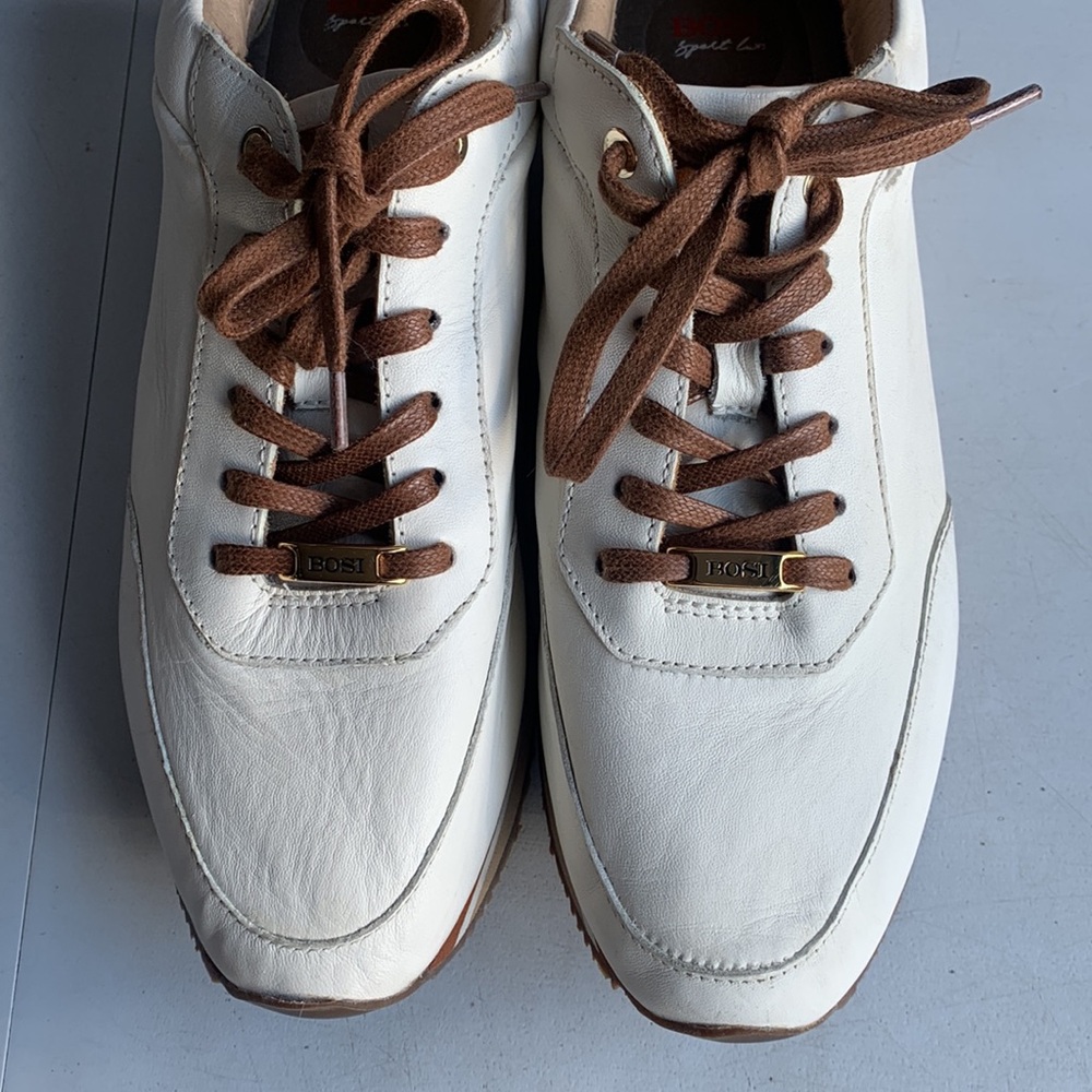 BOSI Leather Sneakers Women’s 38 White Lace Up Casual Shoes EUC Minimalist Style - Picture 6 of 14